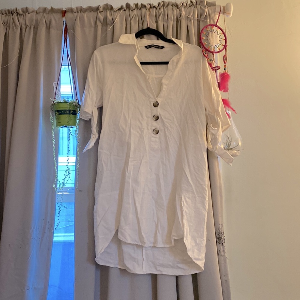 Zara white shirt linen dress
